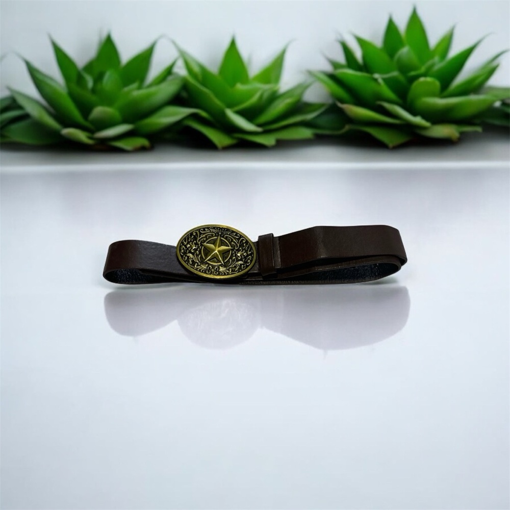 Vintage Style Brown Belt with Star Buckle – Unisex - Picture 2 of 5